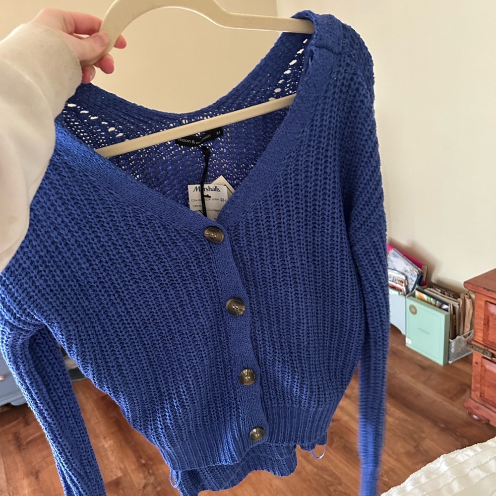 Blue Button-Up Knit Cardigan